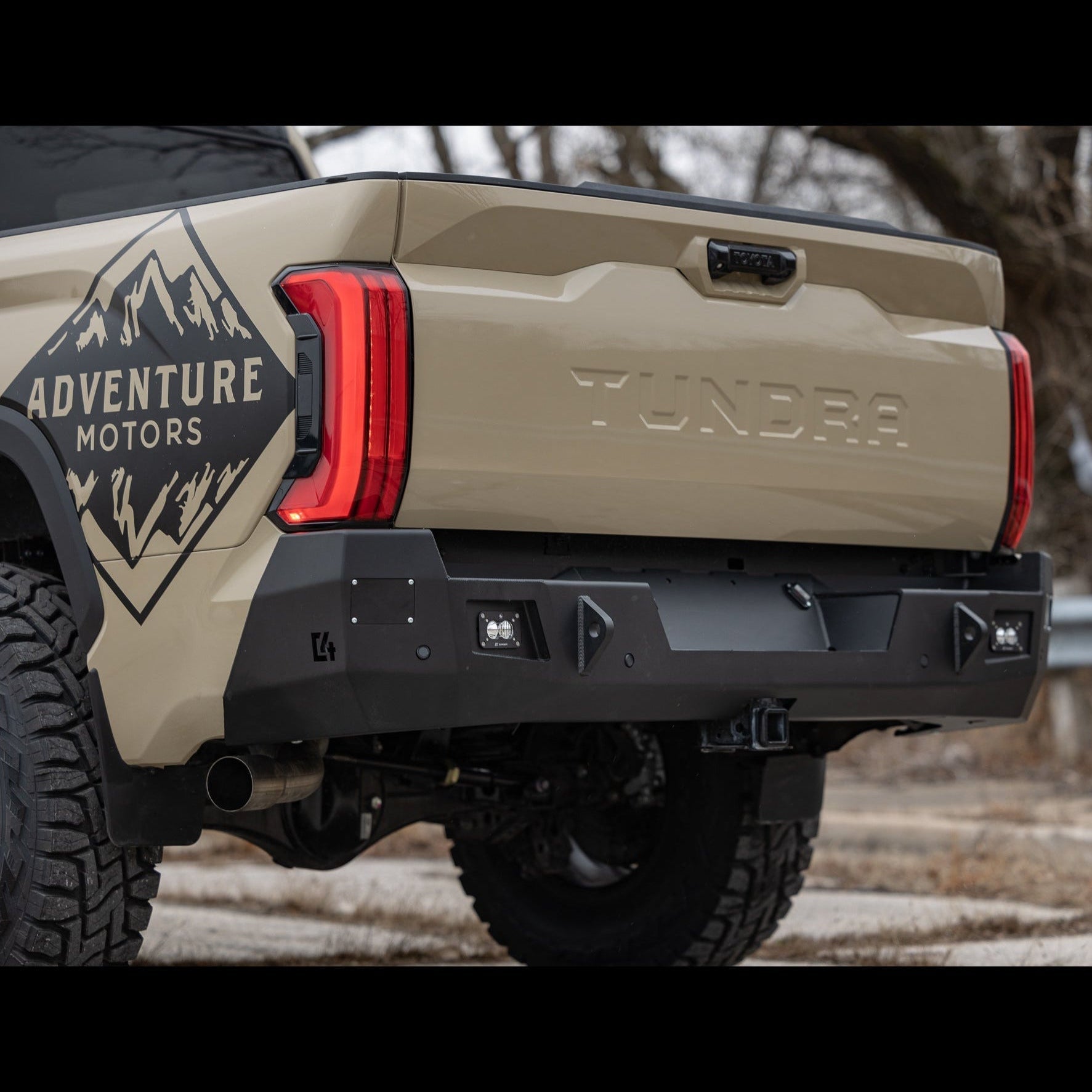 Quartering view of the C4 Overland bumper for the Third Generation Toyota Tundra.