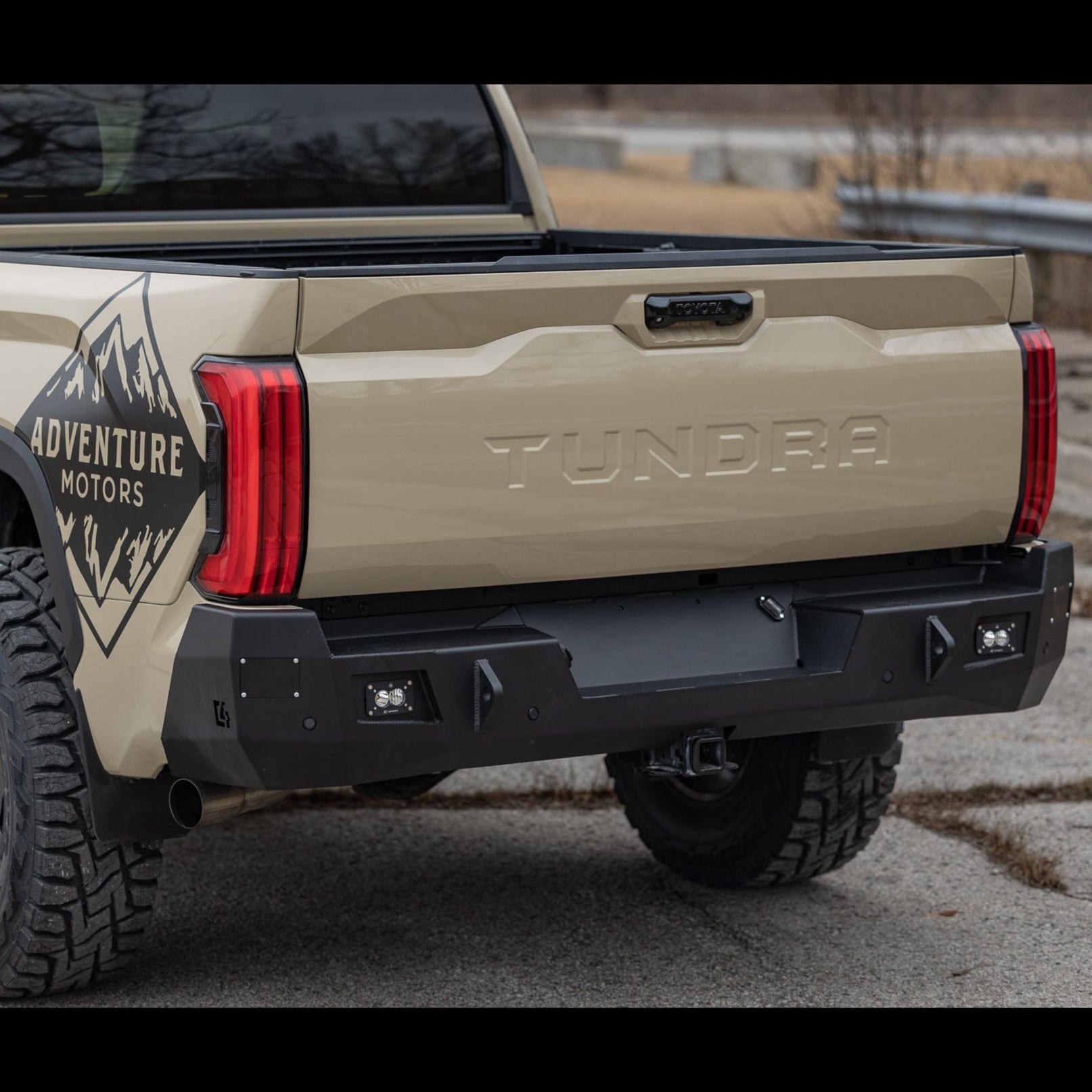 Quartering away view of the Overland Bumper for 2022 and newer Toyota Tundras built by C4 Fabrication.