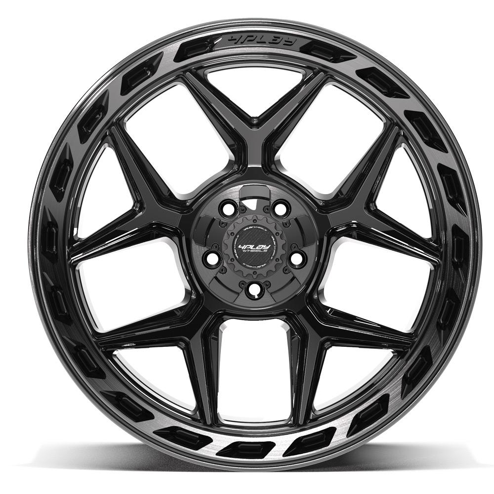 4PLAY 4P55 22x12 5x127 + 5x139.7 -44et Gloss Black Brushed with Tinted Clear Wheel