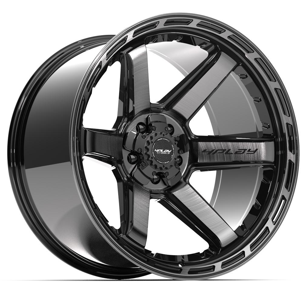 4PLAY 4P63 22x12 5x127 + 5x139.7 -44et Gloss Black Brushed with Tinted Clear Wheel