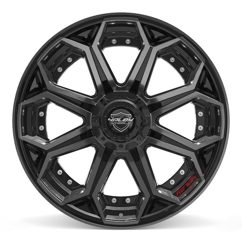 4PLAY 4P80R 22x10 6x135 + 6x139.7 - 18et Gloss Black Brushed with Tinted Clear Wheel - Sniper Custom Trucks