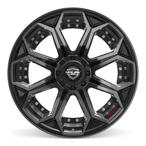4PLAY 4P80R 22x12 6x135 + 6x139.7 - 44et Gloss Black Brushed with Tinted Clear Wheel - Sniper Custom Trucks