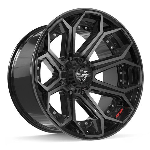 4PLAY 4P80R 22x12 8x165.1 - 44et Gloss Black Brushed with Tinted Clear Wheel - Sniper Custom Trucks