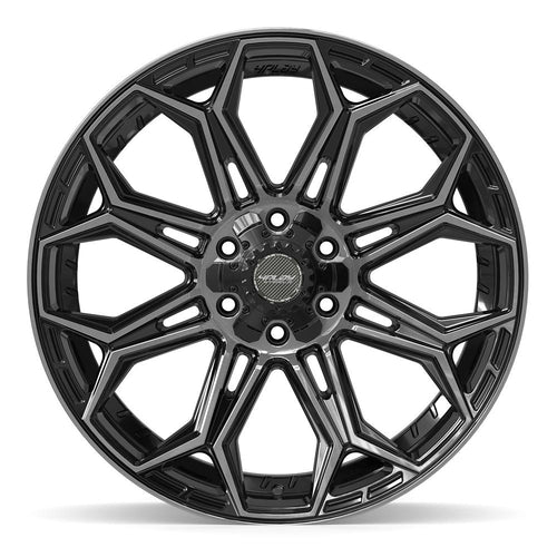 4PLAY 4P83 22x9 6x135 + 6x139.7 12et Gloss Black Brushed with Tinted Clear Wheel - Sniper Custom Trucks
