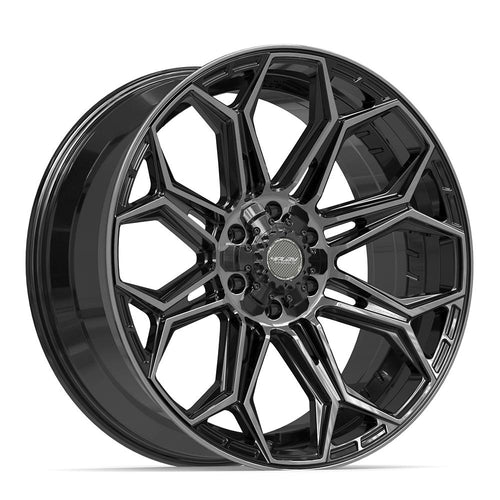 4PLAY 4P83 22x9 6x135 + 6x139.7 12et Gloss Black Brushed with Tinted Clear Wheel - Sniper Custom Trucks