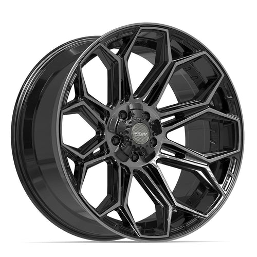 4PLAY 4P83 22x10 5x127 + 5x139.7 - 18et Gloss Black Brushed with Tinted Clear Wheel - Sniper Custom Trucks