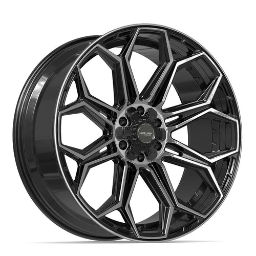 4PLAY 4P83 24x10 6x135 + 6x139.7 18et Gloss Black Brushed with Tinted Clear Wheel - Sniper Custom Trucks
