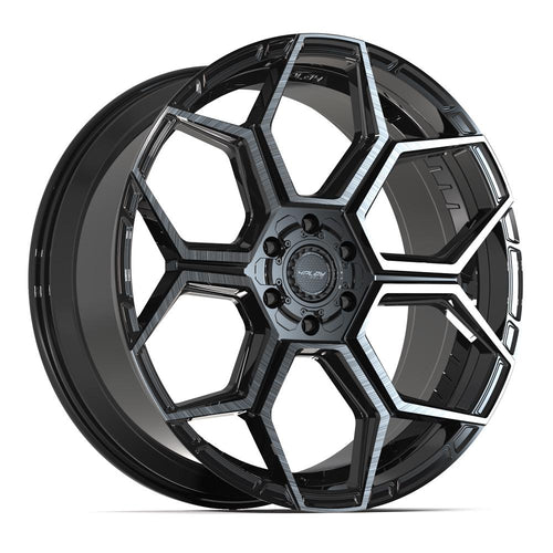 4PLAY 4PS26 24x10 6x135 + 6x139.7 24et Gloss Black Brushed with Tinted Clear Wheel - Sniper Custom Trucks