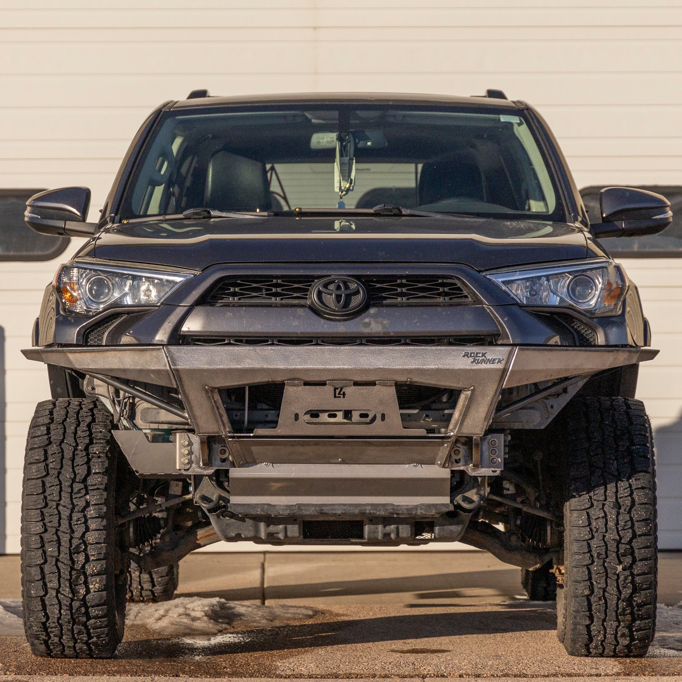 Front view of the Rock Runner winch bumper for the 5th Gen T4R in plate sides with no bull bar configuration. 