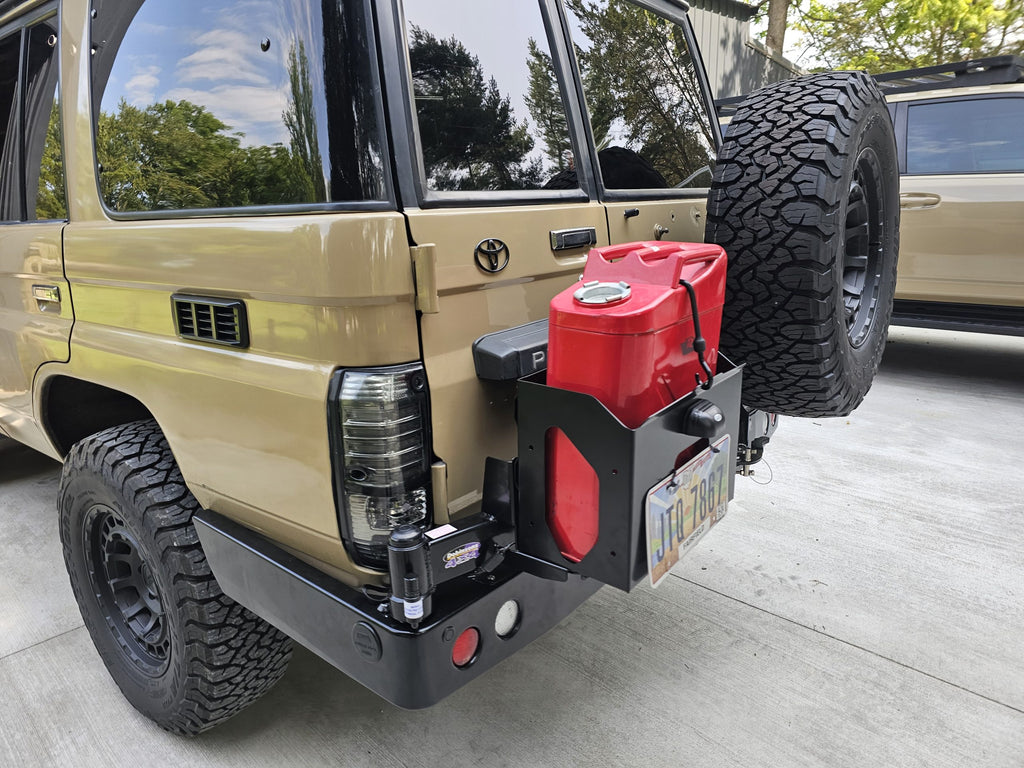 DOBINSONS REAR BAR LC 76 SERIES (542MM WING LENGTH) WITH JERRY CAN HOLDER AND SINGLE TIRE CARRIER (BW80-4133)