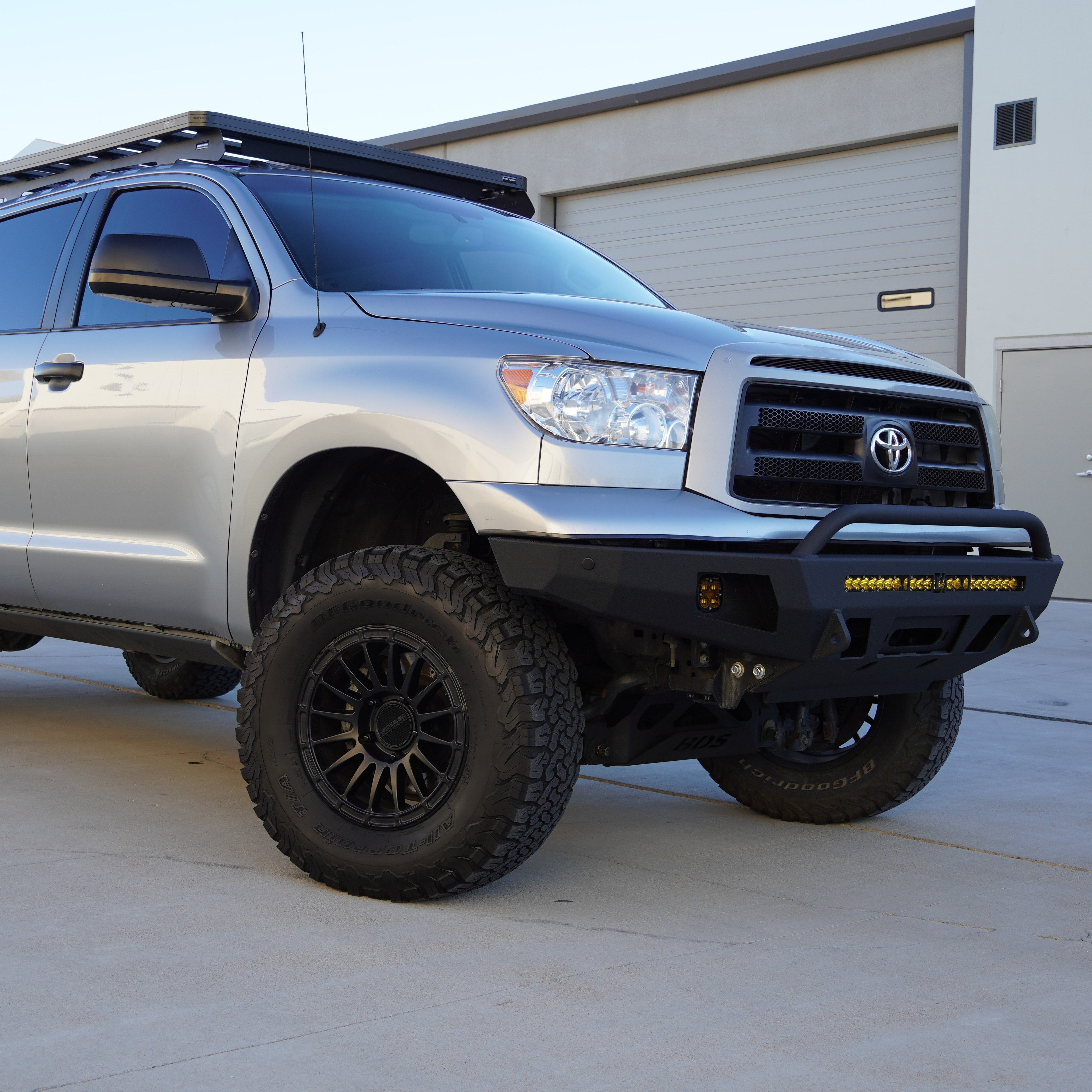 Quartering view of the Overland Bumper by C4 Fabrication for the 2007-2013 Tundra.